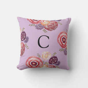 Monogram Floral Painting Throw Pillow