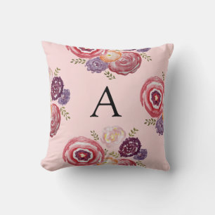 Monogram Floral Painting Throw Pillow