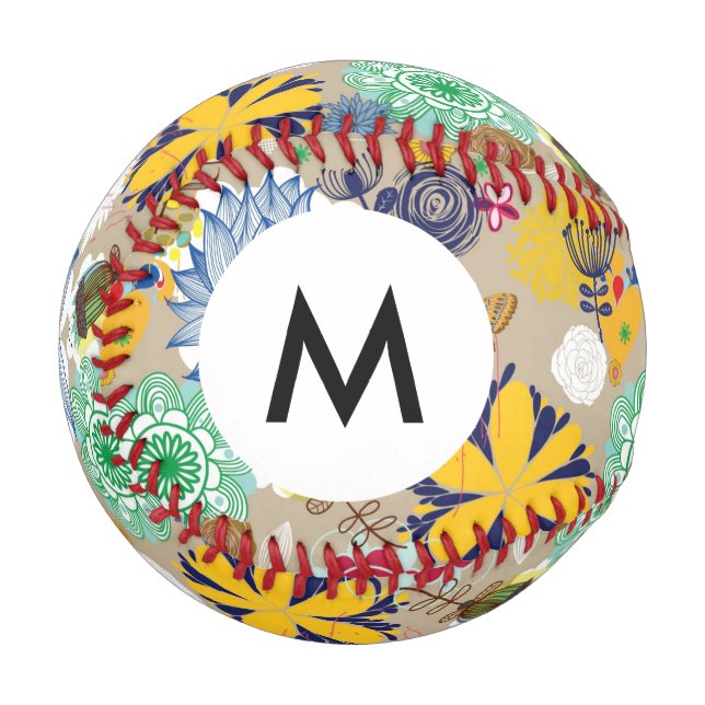 Monogram Floral pattern in retro style 3 Baseball (Front Left)