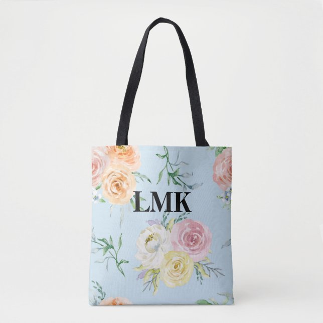Monogram Floral Pattern Tote Bag (Front)