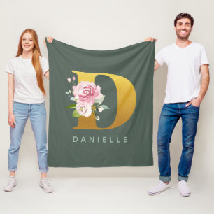 Monogram Floral Personalised Letter D Fleece Blanket
