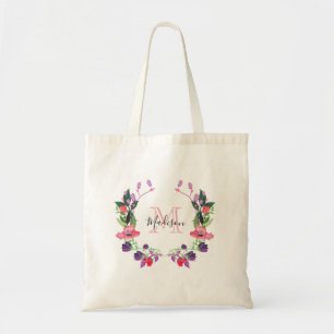 Monogram Floral Personalised Name Tote Bag