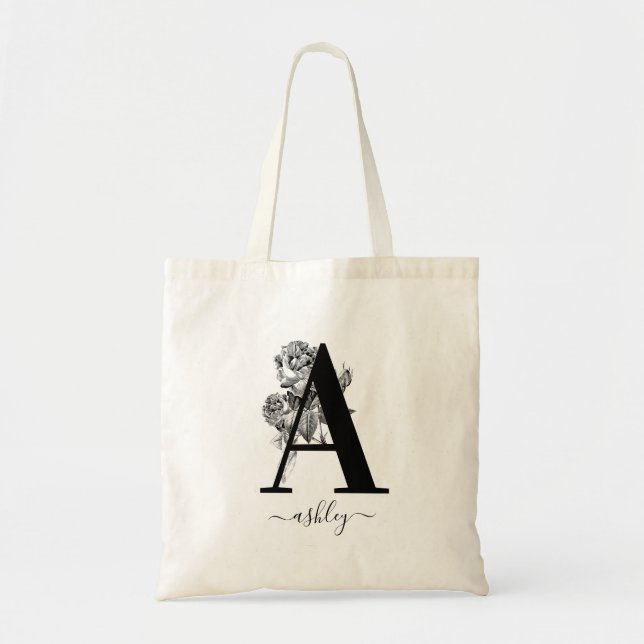 Monogram Floral Personalised Tote Bag (Front)