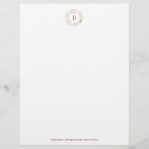 Monogram floral personalized letterhead