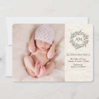Monogram Floral Photo Birth Announcement