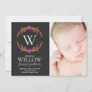 Monogram Floral Photo Newborn Girl Personalised