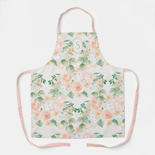 Monogram Floral Pink Peach Green Apron