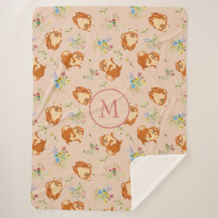 Monogram Floral Pomeranian Pattern Blush Pink Sherpa Blanket