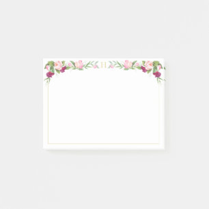 Monogram Floral Purple Pink Sweet Pea Vintage 4x3 Post-it Notes