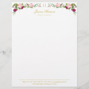 Monogram Floral Purple Pink Sweet Pea Vintage Custom Letterhead