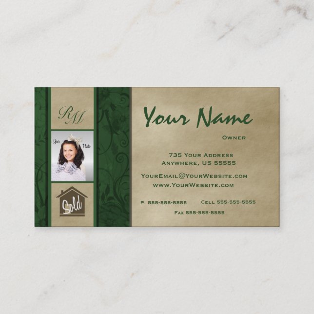Monogram Floral Real Estate Photo Business Cards 3 (Front)
