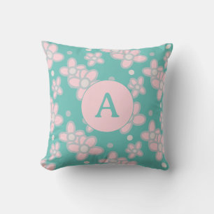 Monogram Floral Retro Throw Pillow