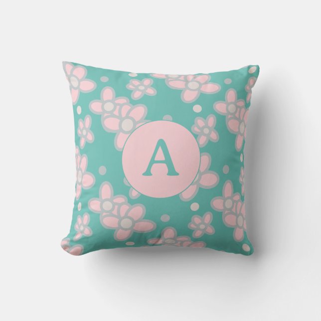Monogram Floral Retro Throw Pillow (Front)