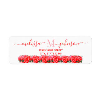 Monogram Floral Rose Elegant Return Address Label