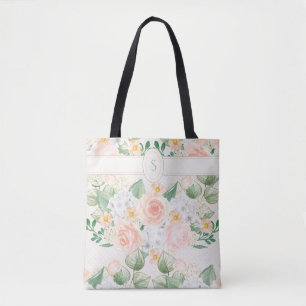 Monogram Floral Rustic Pink Typography Tote Bag