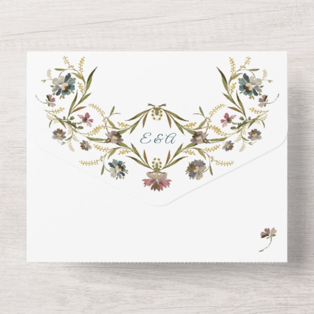 Monogram Floral Vine All in One Wedding Invite (Back)