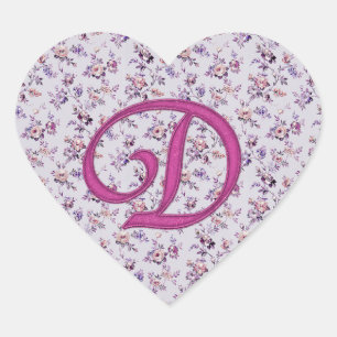 Monogram Floral Vintage D Heart Sticker