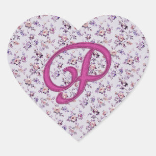 Monogram Floral Vintage P Heart Sticker
