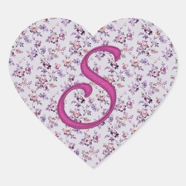 Monogram Floral Vintage S Heart Sticker (Front)