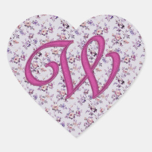 Monogram Floral Vintage W Heart Sticker