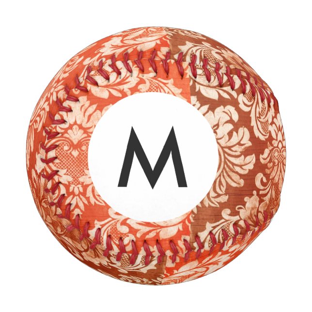 Monogram Floral vintage wallpaper background Baseball (Front Left)
