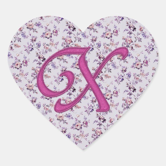 Monogram Floral Vintage X Heart Sticker (Front)