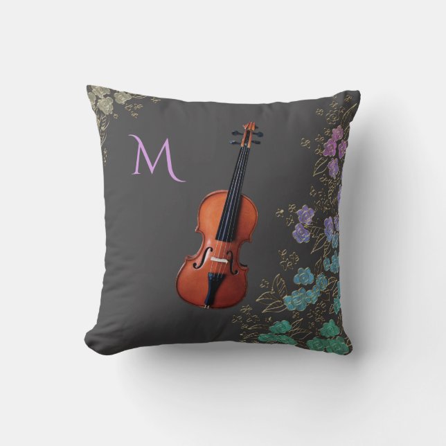 Monogram Floral Violin Design Cushion (Front)