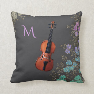 Monogram Floral Violin Design Cushion
