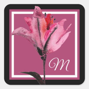 Monogram   Floral Watercolor II Square Sticker