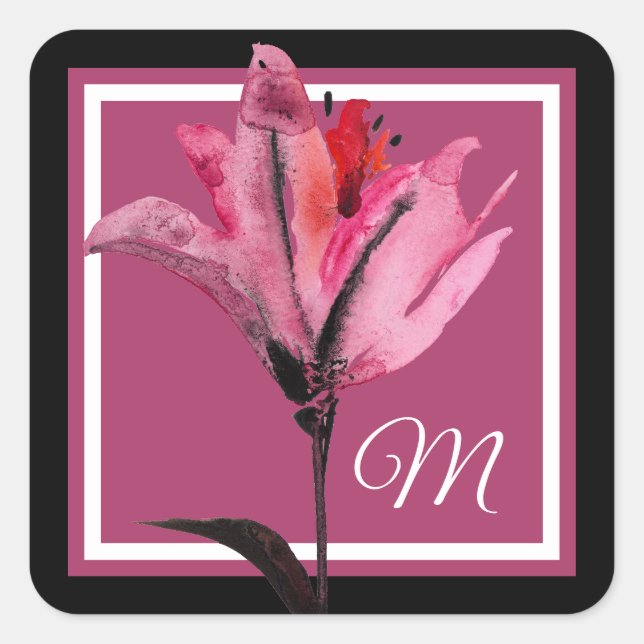 Monogram | Floral Watercolor II Square Sticker (Front)