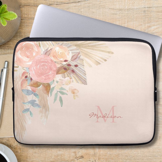 Monogram Floral Watercolor Laptop Sleeve (Creator Uploaded)