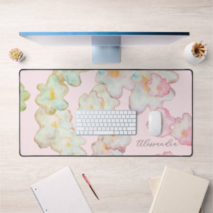 Monogram Floral Watercolor Wildflower Pastel Pink Desk Mat