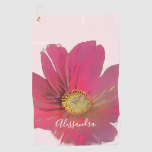 Monogram Floral Watercolor Wildflower Pastel Pink  Golf Towel