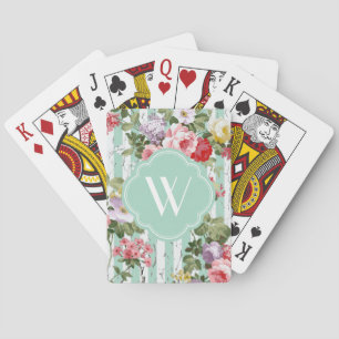 Monogram Floral Weathered Green Stripe Playing Cards