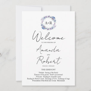Monogram Floral Wedding Ceremony Program Invitation