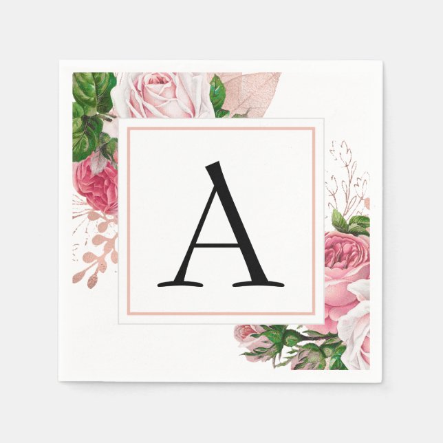 Monogram Floral Wedding Elegant Modern Napkin (Front)