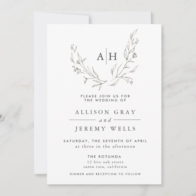 Monogram Floral Wedding Invitation  (Front)