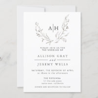 Monogram Floral Wedding Invitation 