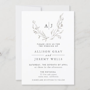 Monogram Floral Wedding Invitation