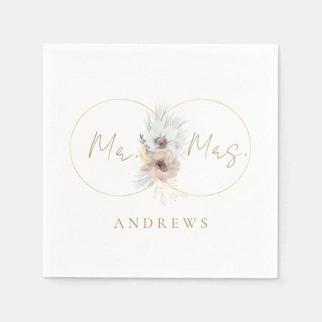 Monogram Floral Weddings Serviette Napkin (Front)