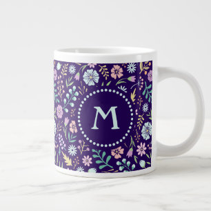 Monogram Floral Whimsical Boho Pattern Jumbo Mug