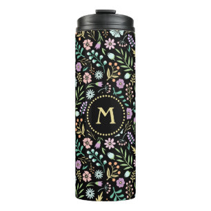Monogram Floral Whimsical Boho Thermal Tumbler