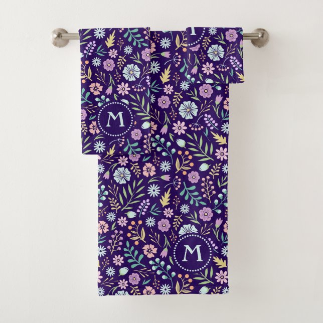 Monogram Floral Whimsical Pattern Towel Set (Insitu)