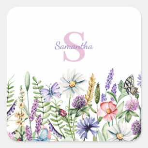Monogram Floral Wildflower Botanical Name Sticker