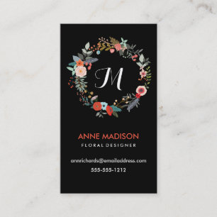 Monogram Floral Wreath Business Card