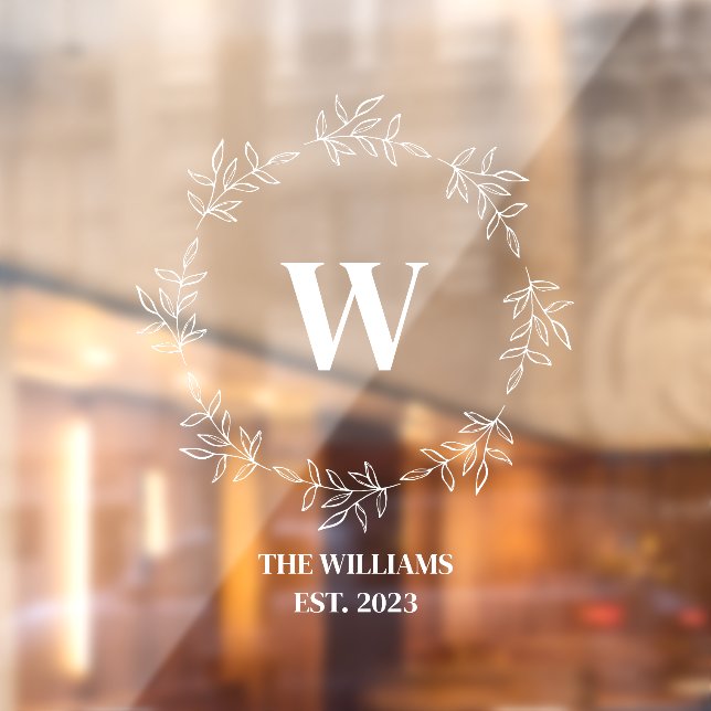 Monogram Floral Wreath Family Café Office Window Cling (Sheet 2)