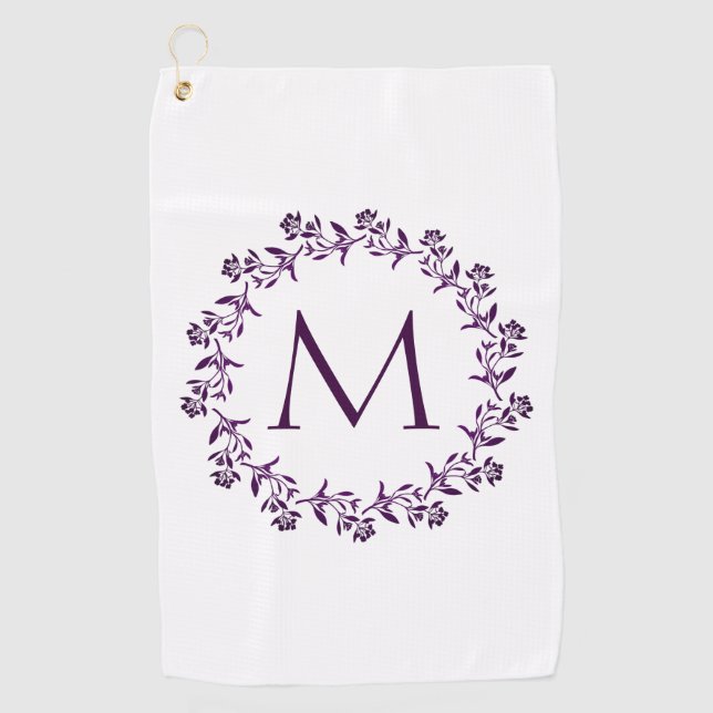 Monogram Floral Wreath Golf Towel (Front)