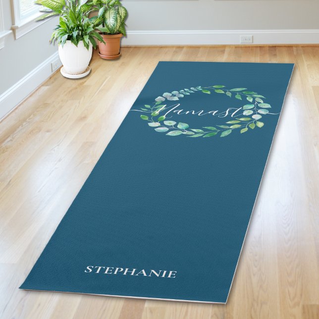 Monogram Floral Wreath Navy Blue Yoga Mat (Creator Uploaded)