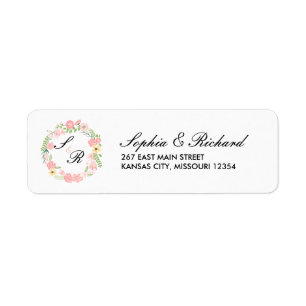 Monogram Floral Wreath Wedding Address Label