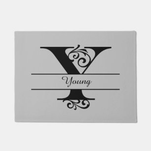 Monogram Flourish Letter Y with Name Doormat